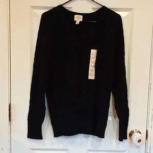 NWT Black Cotton Blend Cable Knit Sweater